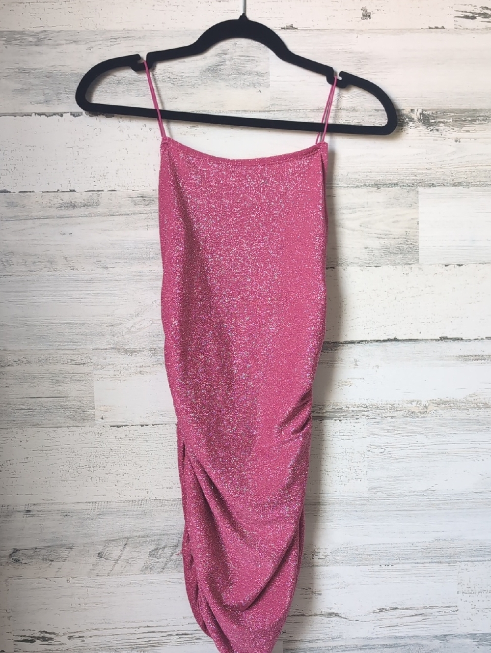 SHEIN Glitter Pink Ruched Slip Dress